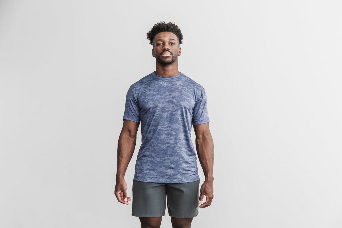 Nobull Lightweight Textured Men's T Shirts Navy Camo | Australia (RK7413)